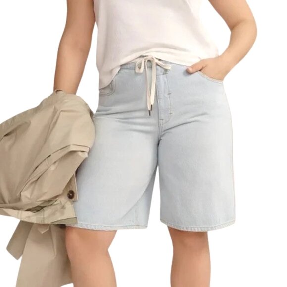 Pilcro Anthropologie Bermuda Denim Shorts 18W Blue Drawstring NWT SS-2066 - Picture 1 of 16